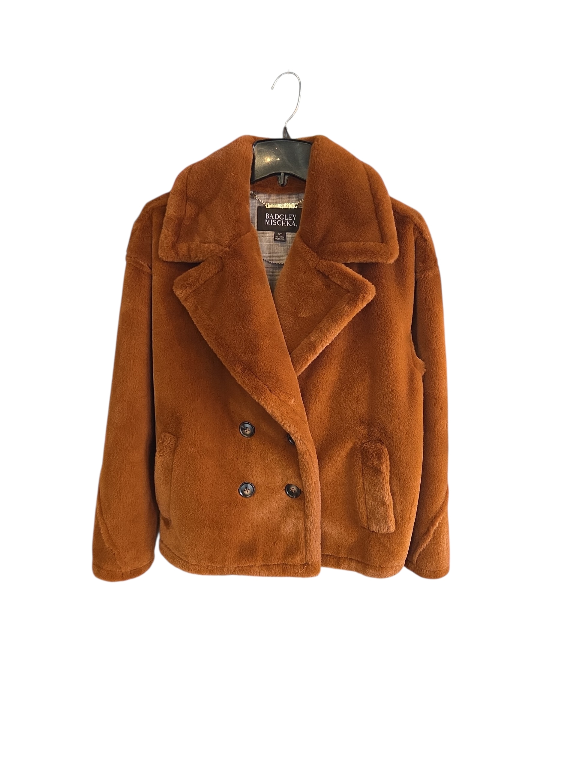 Badgley Mischka Size Small New Women's Burnt Orange Faux-Fur Peacoat